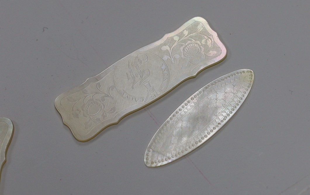 Approximately 135 Chinese carved mother of pearl counters of varying shapes, 19th century